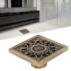 Copper Floor Drain Squared Retro Large Flow Odor Proof Shower Drain for Bathroom