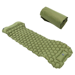 Camping Sleeping Pad Mat Foot Press Inflatable Cushion Mattress for Tent Hiking TravelMilitary Green