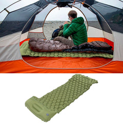 Camping Sleeping Pad Mat Foot Press Inflatable Cushion Mattress for Tent Hiking TravelMilitary Green