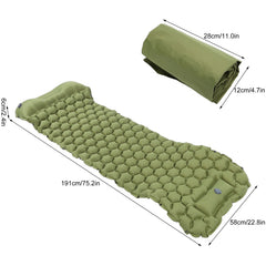 Camping Sleeping Pad Mat Foot Press Inflatable Cushion Mattress for Tent Hiking TravelMilitary Green
