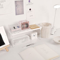 Dormitory Storage Shelf Strong PP Metal Foldable Design Simple Style Desktop Display Shelf for Home Dormitory Office White S