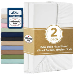 2000TC Hotel Quality Fitted Sheets - 2 Piece Fitted Sheets  -Breathable Bedding - Wrinkle, Fade, Stain Resistant- 16inch/40cm