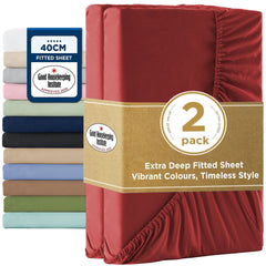 2000TC Hotel Quality Fitted Sheets - 2 Piece Fitted Sheets  -Breathable Bedding - Wrinkle, Fade, Stain Resistant- 16inch/40cm