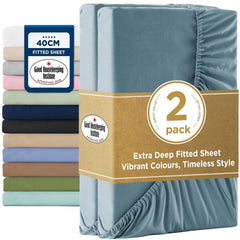 2000TC Hotel Quality Fitted Sheets - 2 Piece Fitted Sheets  -Breathable Bedding - Wrinkle, Fade, Stain Resistant- 16inch/40cm