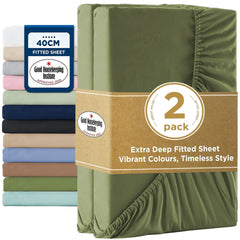 2000TC Hotel Quality Fitted Sheets - 2 Piece Fitted Sheets  -Breathable Bedding - Wrinkle, Fade, Stain Resistant- 16inch/40cm