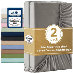 2000TC Hotel Quality Fitted Sheets - 2 Piece Fitted Sheets  -Breathable Bedding - Wrinkle, Fade, Stain Resistant- 16inch/40cm