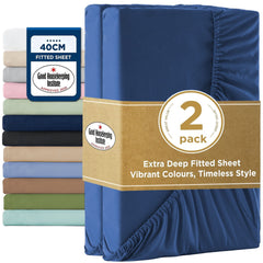 2000TC Hotel Quality Fitted Sheets - 2 Piece Fitted Sheets  -Breathable Bedding - Wrinkle, Fade, Stain Resistant- 16inch/40cm