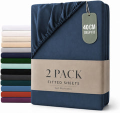 Hotel Quality Fitted sheets - 2 Piece Fitted sheets  -Breathable Bedding - Wrinkle, Fade, Stain Resistant- 26inch/40cm Deep P