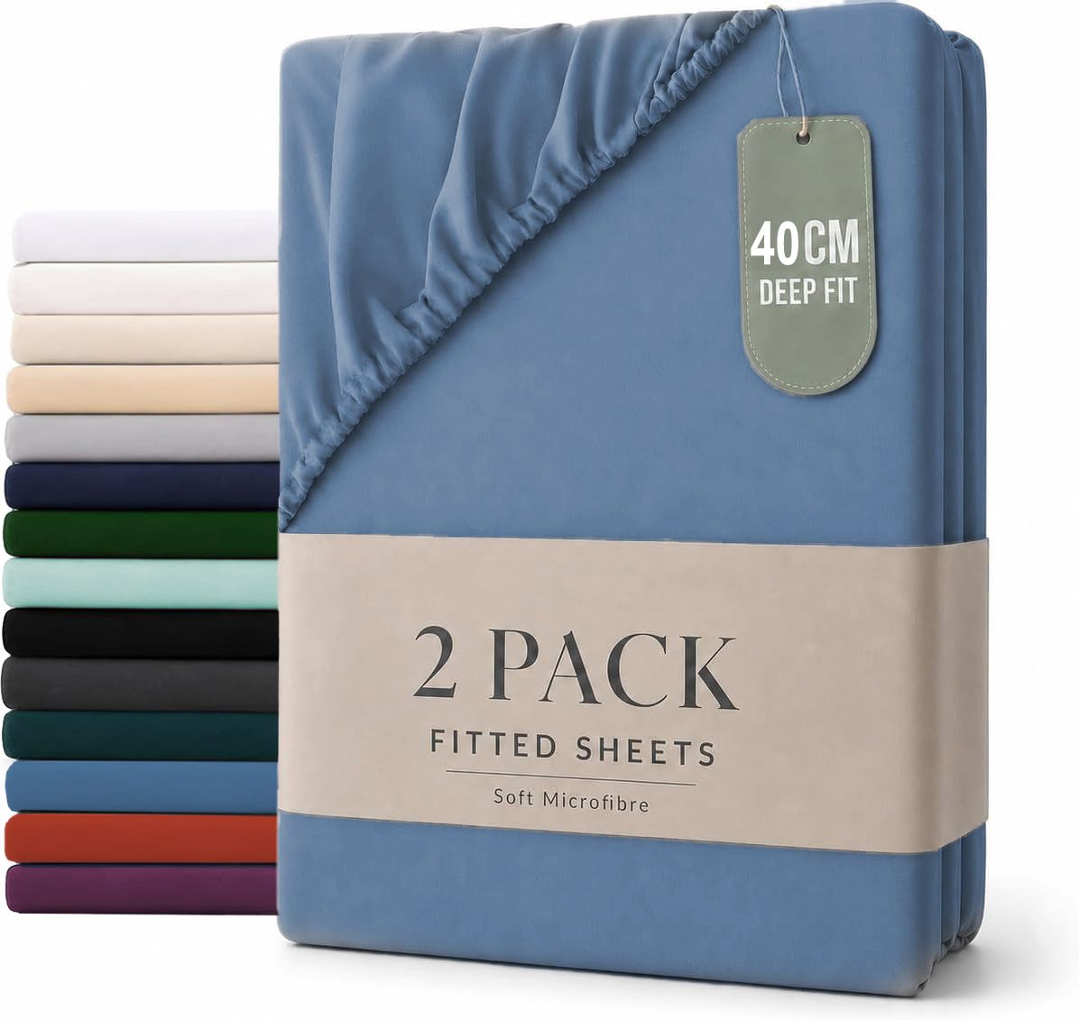 Hotel Quality Fitted sheets - 2 Piece Fitted sheets  -Breathable Bedding - Wrinkle, Fade, Stain Resistant- 26inch/40cm Deep P