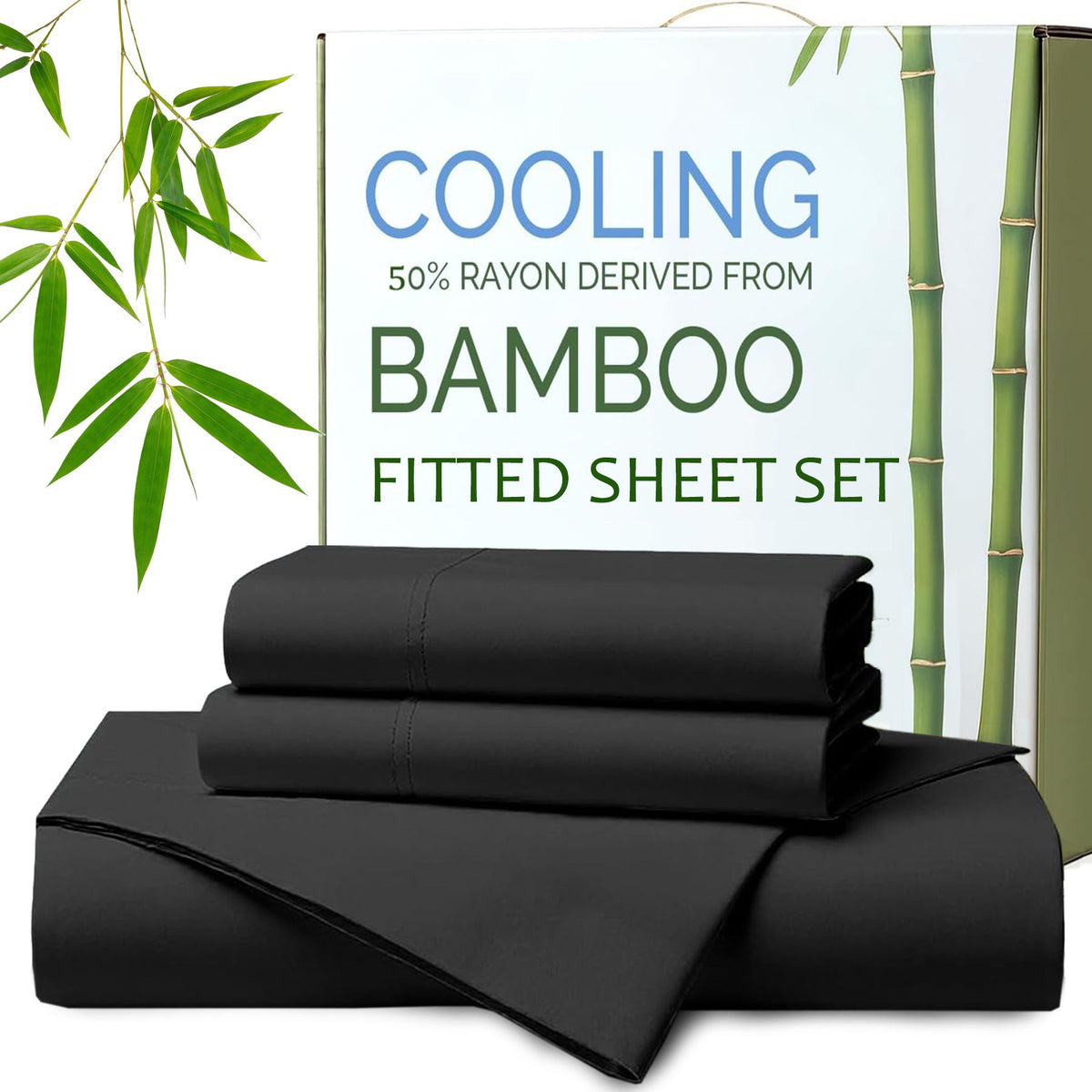 Hotel Breathable Bamboo Fitted Sheet & Pillowcase-3 Piece-Ultra Soft 2000TC Breathable Fitted Bed Sheets Set with 37 Centimet
