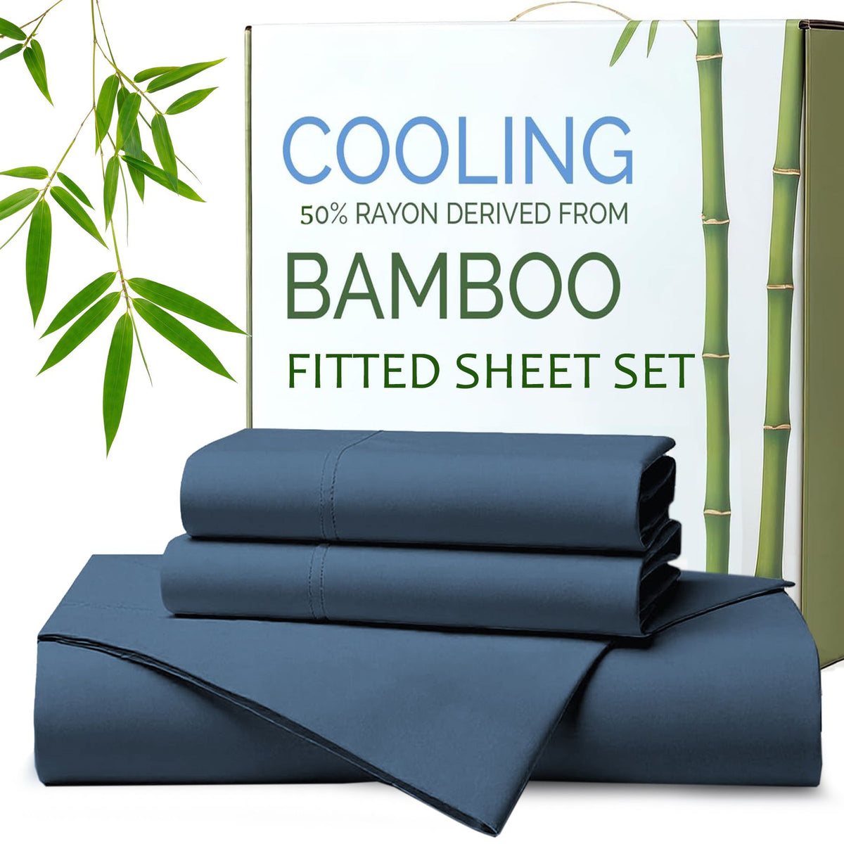 Hotel Breathable Bamboo Fitted Sheet & Pillowcase-3 Piece-Ultra Soft 2000TC Breathable Fitted Bed Sheets Set with 37 Centimet