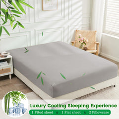 Hotel Breathable Bamboo Fitted Sheet & Pillowcase-3 Piece-Ultra Soft 2000TC Breathable Fitted Bed Sheets Set with 37 Centimet