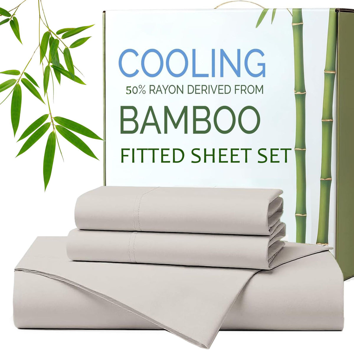 Hotel Breathable Bamboo Fitted Sheet & Pillowcase-3 Piece-Ultra Soft 2000TC Breathable Fitted Bed Sheets Set with 37 Centimet