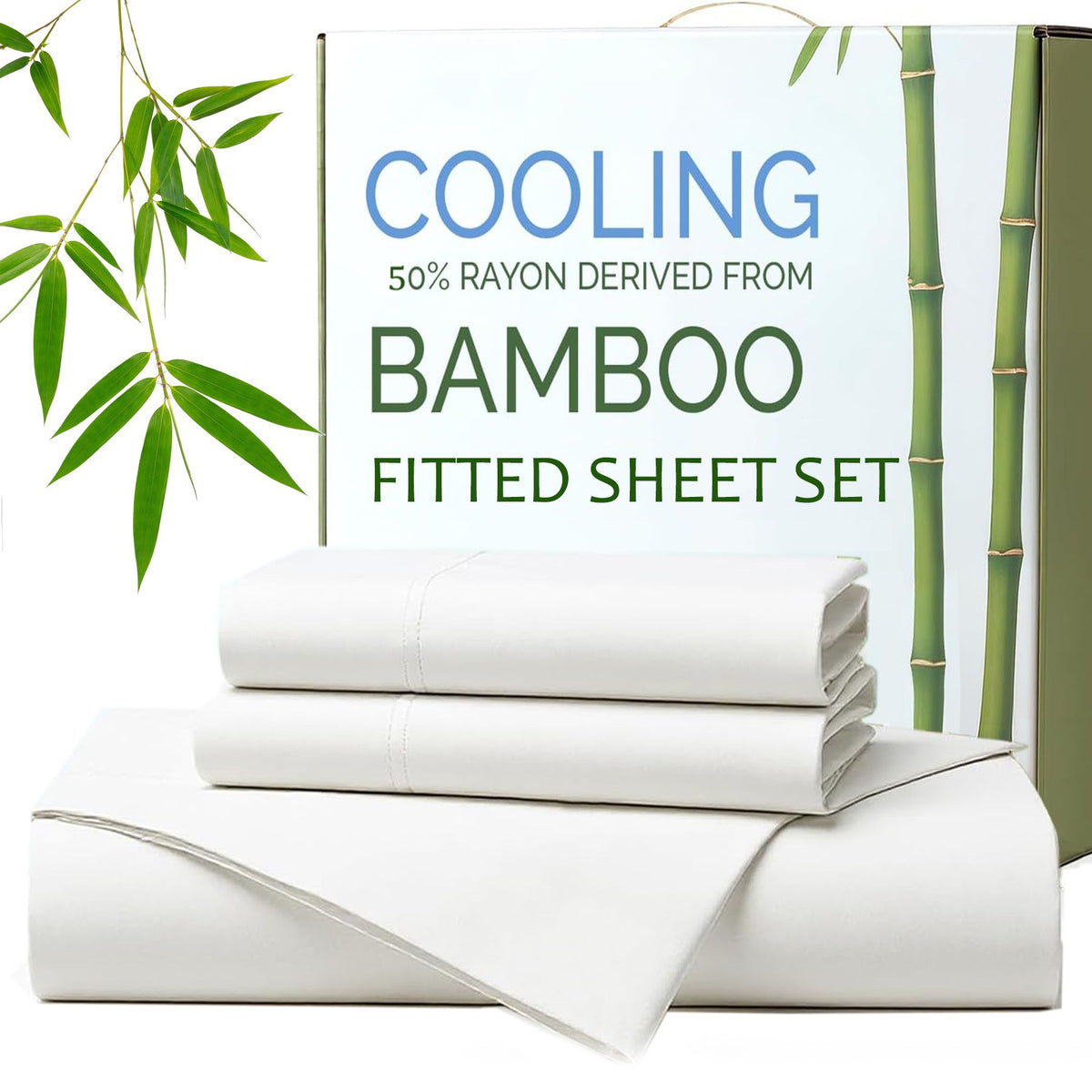 Hotel Breathable Bamboo Fitted Sheet & Pillowcase-3 Piece - Ultra Soft 2000TC Breathable Fitted Bed Sheets Set with 37 Centim