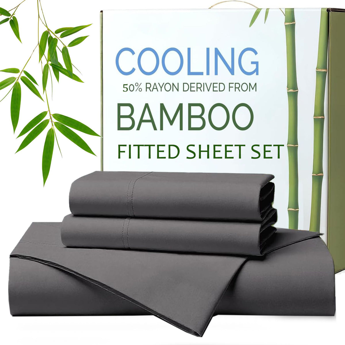 Hotel Breathable Bamboo Fitted Sheet & Pillowcase-3 Piece-Ultra Soft 2000TC Breathable Fitted Bed Sheets Set with 37 Centimet