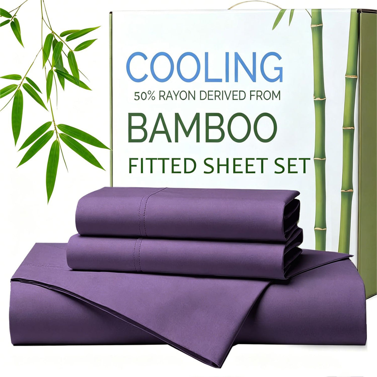 Hotel Breathable Bamboo Fitted Sheet & Pillowcase-3 Piece-Ultra Soft 2000TC Breathable Fitted Bed Sheets Set with 40 Centimet