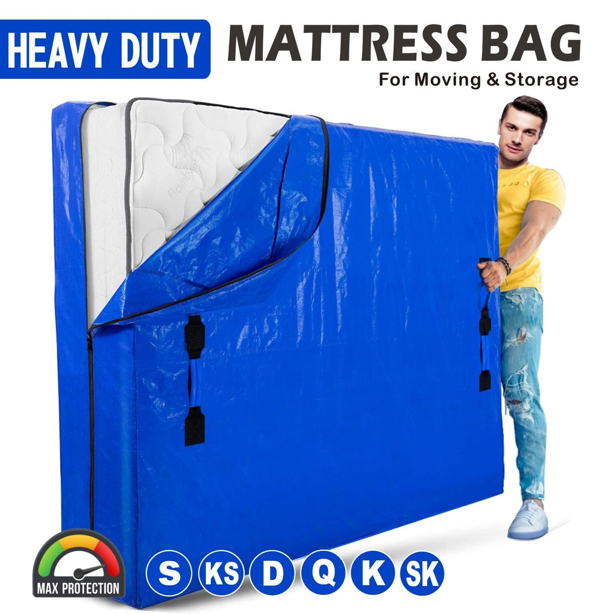 Mattress Bag Mattresses Protector Plastic Moving Storage Dust Cover Carry Bed Waterproof Zipper Packing Reusable Disposal, Ex