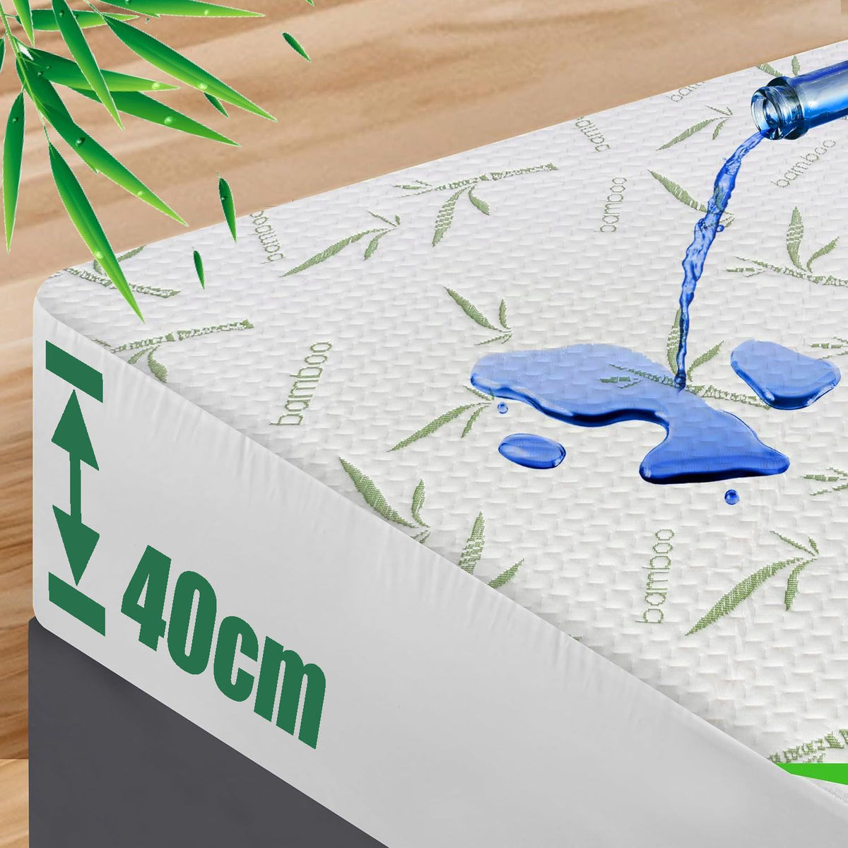 100% Waterproof Single Mattress Protector, Breathable Mattress Cover Single Size Bed, 3D Air Fabric Cooling Bed Pad Cover, Deep Pocket 40cm