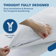 Waterproof Bamboo Pillow Protector Cover, 100% Bug Water Proof Zippered Pillow Cases Standard/Queen Size ( 2 Pack,White,48cm 