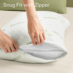 Waterproof Bamboo Pillow Protector Cover,100% Bug Water Proof Zippered Pillow Cases Standard/Queen Size ( 2 Pack,Green,48cm x