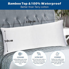 Waterproof Bamboo Pillow Protector Cover,100% Bug Water Proof Zippered Pillow Cases Body Size (1 Pack, White,50cm x 150cm)