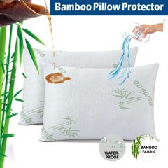 Waterproof Bamboo Pillow Protector Cover,100% Bug Water Proof Zippered Pillow Cases Standard/Queen Size ( 2 Pack,Green,48cm x