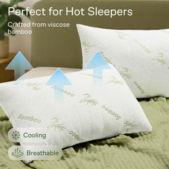 Waterproof Bamboo Pillow Protector Cover,100% Bug Water Proof Zippered Pillow Cases Standard/Queen Size ( 2 Pack,Green,48cm x
