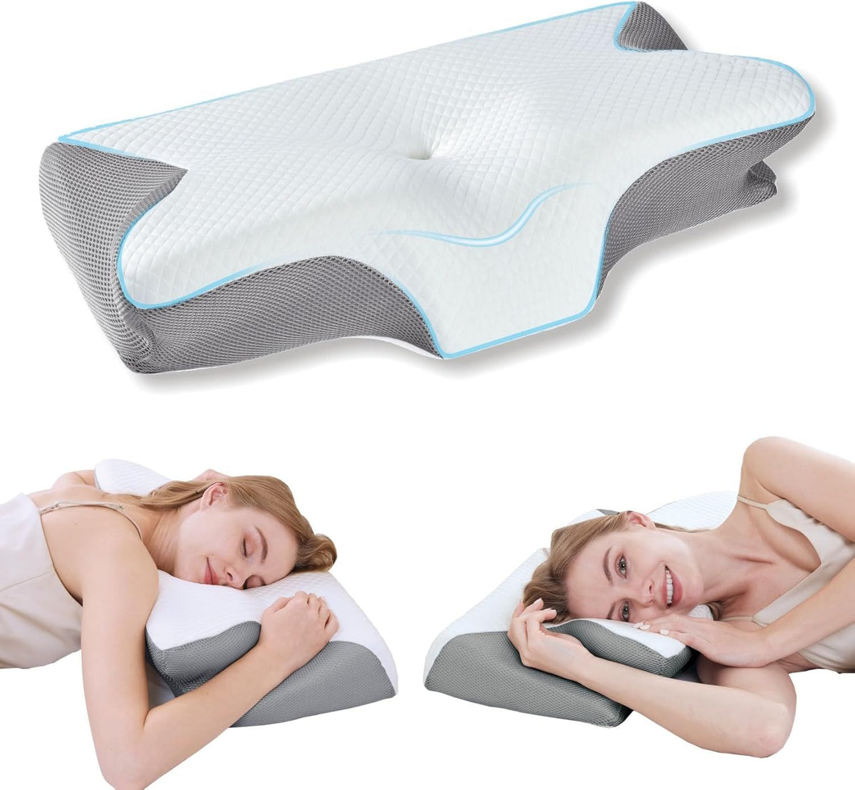 Cervical Neck Pillow for Neck Pain Relief, 2 in 1 Ergonomic Orthopedic Bed Pillow for Sleeping, Memory Foam Pillows for Side,