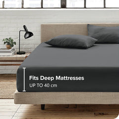 Hotel Quality Fitted Sheet - 1 Piece Fitted Sheet  -Breathable Bedding - Wrinkle, Fade, Stain Resistant- 16inch/40cm Deep Poc