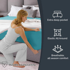 Hotel Quality Fitted Sheet - 1 Piece Fitted Sheet  -Breathable Bedding - Wrinkle, Fade, Stain Resistant- 16inch/40cm Deep Poc