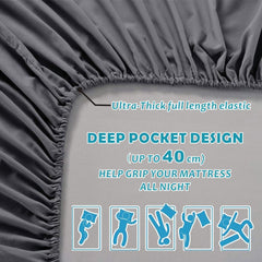 Hotel Quality Fitted Sheet - 1 Piece Fitted Sheet  -Breathable Bedding - Wrinkle, Fade, Stain Resistant- 16inch/40cm Deep Poc