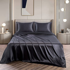 Art Silk Satin Sheet Set Hotel 4 Pieces Fitted/Flat Sheet Bedding Set-Luxury Soft Silky Sheets for Hair and Skin, Similar to 