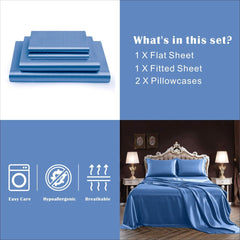 Art Silk Satin Sheet Set Hotel 4 Pieces Fitted/Flat Sheet Bedding Set-Luxury Soft Silky Sheets for Hair and Skin, Similar to 