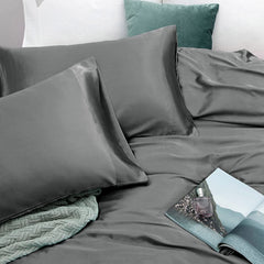 Art Silk Satin Sheet Set Hotel 4 Pieces Fitted/Flat Sheet Bedding Set-Luxury Soft Silky Sheets for Hair and Skin, Similar to 