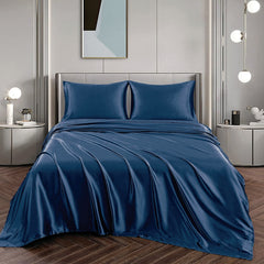 Art Silk Satin Sheet Set Hotel 4 Pieces Fitted/Flat Sheet Bedding Set-Luxury Soft Silky Sheets for Hair and Skin, Similar to 