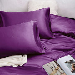 Art Silk Satin Sheet Set Hotel 3 Pieces Fitted/Flat Sheet Bedding Set-Luxury Soft Silky Sheets for Hair and Skin, Similar to 