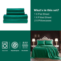 Art Silk Satin Sheet Set Hotel 4 Pieces Fitted/Flat Sheet Bedding Set-Luxury Soft Silky Sheets for Hair and Skin, Similar to 