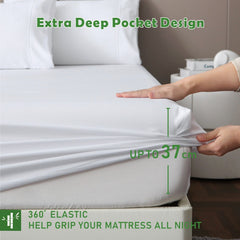 3 Piece Hotel Bamboo Cooling Fitted Sheet Set & Pillowcase -Ultra Soft 2000TC Breathable Fitted Bed Sheets Set with 37 Centim