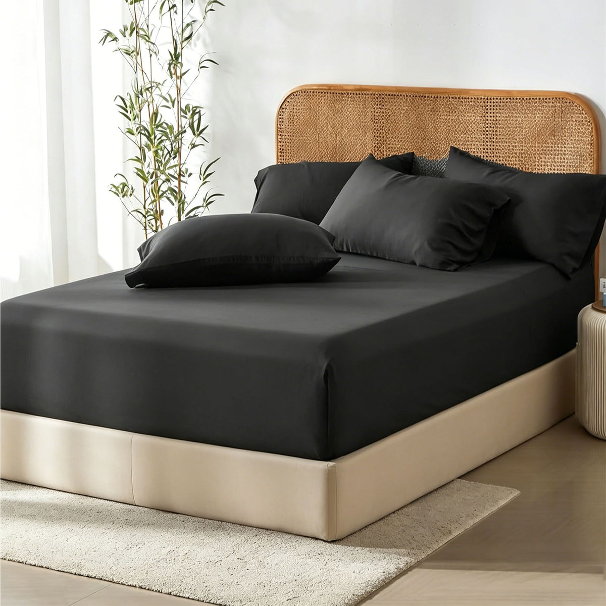 3 Piece Hotel Bamboo Cooling Fitted Sheet Set & Pillowcase -Ultra Soft 2000TC Breathable Fitted Bed Sheets Set with 37 Centim