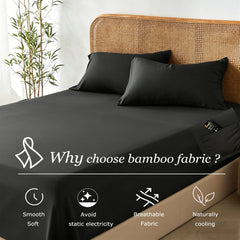 3 Piece Hotel Bamboo Cooling Fitted Sheet Set & Pillowcase -Ultra Soft 2000TC Breathable Fitted Bed Sheets Set with 37 Centim