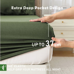 3 Piece Hotel Bamboo Cooling Fitted Sheet Set & Pillowcase -Ultra Soft 2000TC Breathable Fitted Bed Sheets Set with 37 Centim