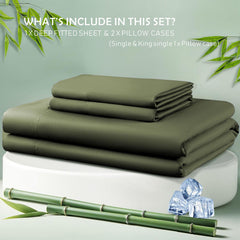 3 Piece Hotel Bamboo Cooling Fitted Sheet Set & Pillowcase -Ultra Soft 2000TC Breathable Fitted Bed Sheets Set with 37 Centim