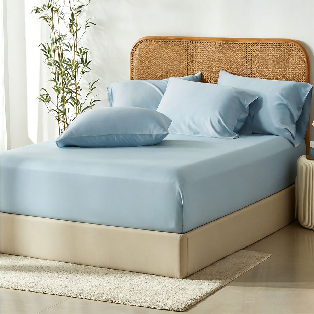 3 Piece Hotel Bamboo Cooling Fitted Sheet Set & Pillowcase -Ultra Soft 2000TC Breathable Fitted Bed Sheets Set with 37 Centim