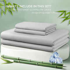 3 Piece Hotel Bamboo Cooling Fitted Sheet Set & Pillowcase -Ultra Soft 2000TC Breathable Fitted Bed Sheets Set with 37 Centim