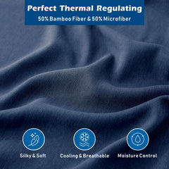 4 Piece Hotel Bamboo Cooling Sheet Set -Ultra Soft 2000TC Breathable Bed Sheets Set with 37 Centimetre Deep Pocket-Cooling Sh