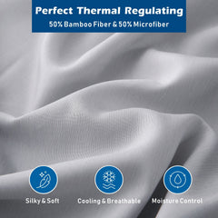 4 Piece Hotel Bamboo Cooling Sheet Set -Ultra Soft 2000TC Breathable Bed Sheets Set with 37 Centimetre Deep Pocket-Cooling Sh