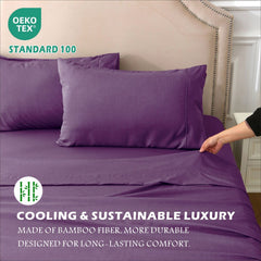 3 Piece Hotel Bamboo Cooling Sheet Set -Ultra Soft 2000TC Breathable Bed Sheets Set with 37 Centimetre Deep Pocket-Cooling Sh