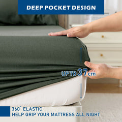 4 Piece Hotel Bamboo Cooling Sheet Set -Ultra Soft 2000TC Breathable Bed Sheets Set with 37 Centimetre Deep Pocket-Cooling Sh