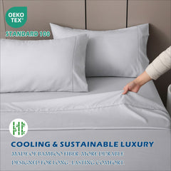4 Piece Hotel Bamboo Cooling Sheet Set -Ultra Soft 2000TC Breathable Bed Sheets Set with 37 Centimetre Deep Pocket-Cooling Sh