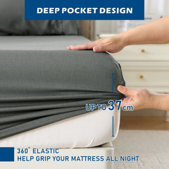 3 Piece Hotel Bamboo Cooling Sheet Set -Ultra Soft 2000TC Breathable Bed Sheets Set with 37 Centimetre Deep Pocket-Cooling Sh